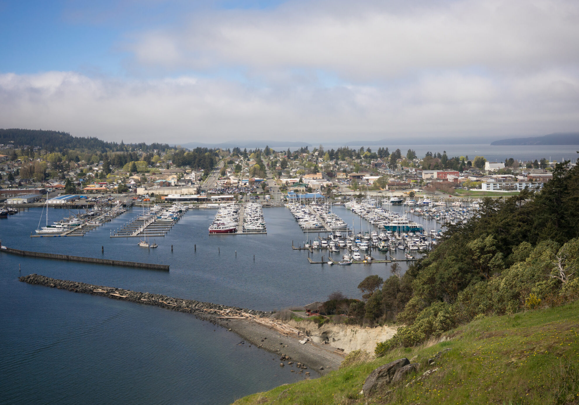 The fog is just starting to clear late morning in Anacortes, Washington