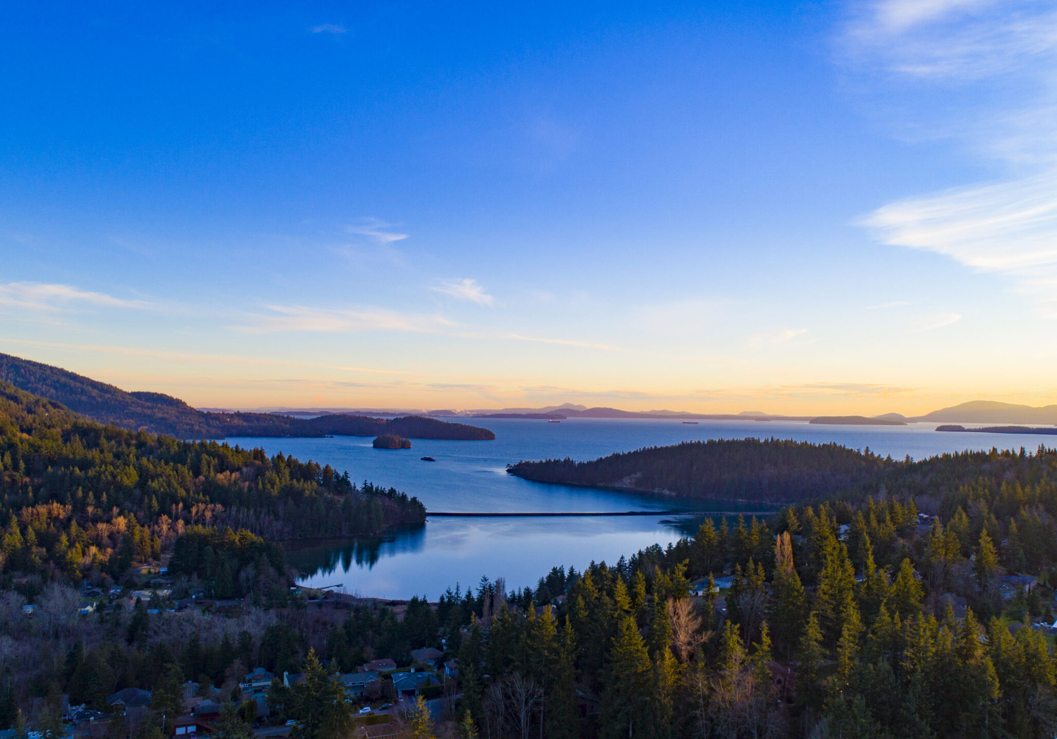 Aerial View Above Teddy Bear Cove Fairhaven Bellingham Bay Washington Overlooking San Juan Islands